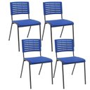 Ver imagem 1 de Kit 04 Cadeiras Empilhável Fixa Escritório Multiuso Base Preta Kimi P03 Azul - Lyam Decor
