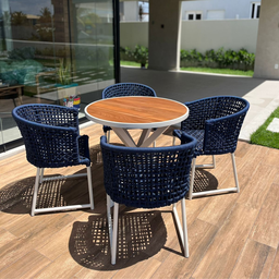 Mesa de Madeira + 4 Poltronas em Corda Náutica - 2