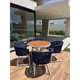 Mesa de Madeira + 4 Poltronas em Corda Náutica - 4