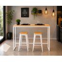 Ver imagem 2 de Mesa Jantar Aparador Bancada Alta Industrial 140x60cm Tampo Bege Pés Branco