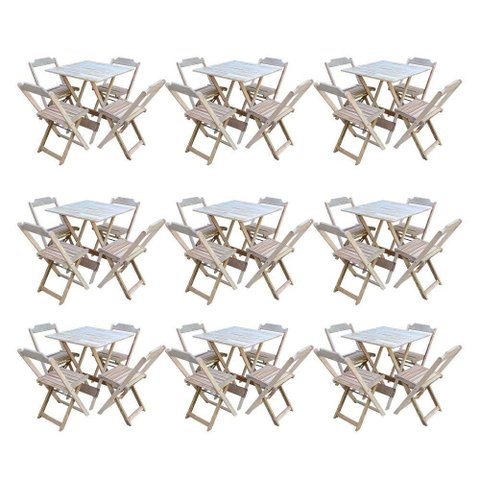 Kit 9 Conjuntos De Mesa Dobravel Com 4 Cadeiras De Madeira 70X70 Para Restaurante E Bar - Sem Pintur