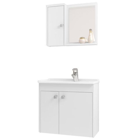 Gabinete Espelheira e Cuba Branca 70cm Munique Branco Bechara