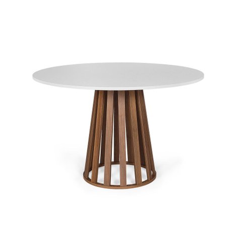 Mesa de Jantar Redonda 120cm 6 Lugares Gabi MDF Branco e Noronha - Straub Web