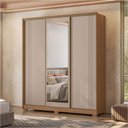 Ver imagem 6 de Guarda Roupa Casal 3 Portas Dallas com Espelho Carvalho Fendi com Mesa de Cabeceira Ares Carvalho