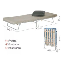 Cama Dobrável Colchão Incluso Solteiro Resistente Aço - 4