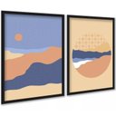 Ver imagem 1 de Kit 2 Quadros Paisagens Abstratas Montanhas 24x18cm - com Vidro:moldura Preta