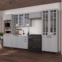 Ver imagem 1 de Cozinha Modulada 5 Peças Torre Quente Cristaleira Balcão sem Tampo e 2 Aéreos 100% MDF com Vidro Bari Cinza/Titanio Fosco