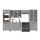 Ver imagem 2 de Cozinha Modulada 5 Peças Torre Quente Cristaleira Balcão sem Tampo e 2 Aéreos 100% MDF com Vidro Bari Cinza/Titanio Fosco