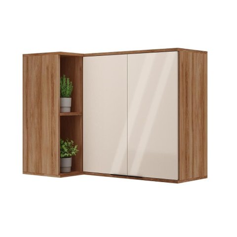 Armário Aéreo P/ Cozinha Alpha 2505 Canto Reto C/ 2 Portas 94cm Freijo/off White - Carraro