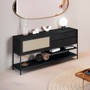 Ver imagem 1 de Buffet Aparador para Sala de Jantar com Tela Agnes 2 Gavetas em Madeira Maciça Ébano Metal Pre