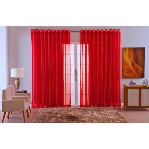 cortina para sala voal liso transparente delicate 6,00x2,80:vermelho