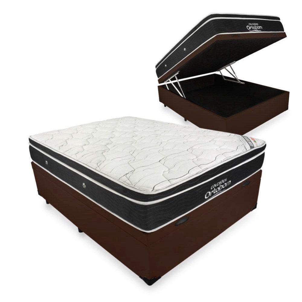 Cama Box Com Baú Casal Sintético + Colchão De Molas Ensacadas - Ortobom Elegant SuperPocket 138x188x