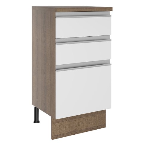 Balcão Madesa Glamy 40 cm 3 Gavetas Rustic/Branco Cor:Rustic/Branco