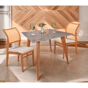 Mesa de Jantar Tampo com Vidro 80x80cm Branco Pés Achatados ***somente Mesa sem Cadeiras***