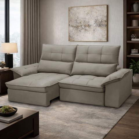 Sofá 3 Lugares Retrátil Reclinável para Sala 210cm Giotto F04 Veludo Marrom Claro - Lyam Decor