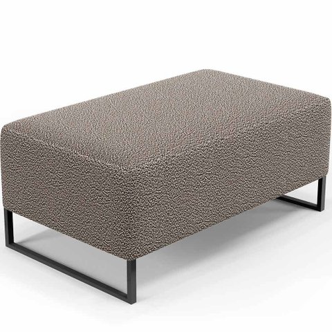 Puff Decorativo Sala De Estar Cléo 90cm Base De Ferro Preto W01 Bouclê Bege - Lyam Decor