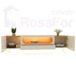 Painel e Rack Nobre Ripado com LED Pés de Vidro 230 Off White - Gelius - 11 Painel e Rack Nobre Ripado com LED Pés de Vidro 230 Off White - Gelius - 11