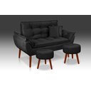 Ver imagem 1 de Kit 01 Namoradeira Opala + 02 Puff Redondo + 02 Almofadas Suede Preto- Modena Decor