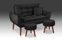 Ver imagem 1 de Kit 01 Namoradeira Opala + 02 Puff Redondo + 02 Almofadas Suede Preto- Modena Decor