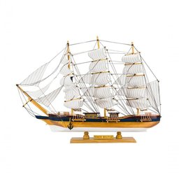 Miniatura Barco Navio Veleiro Madeira Base Branca Janelas Simon Bolivar 48x10x67cm - 1