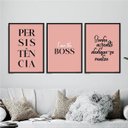 Ver imagem 1 de Kit 3 Quadros Femininos Persistência 24x18cm - com vidro:Madeira preta