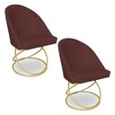 Ver imagem 1 de Kit 02 Cadeiras Poltrona de Jantar Bela Suede Marsala Base Metálica Luxo Dourado - Pallazio