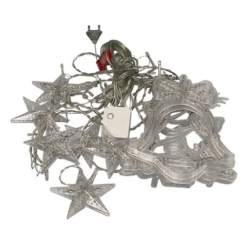 Cascata de Símbolos Natalinos com 8 Funções 120 Leds Branco Quente 220v 2,5 Metros