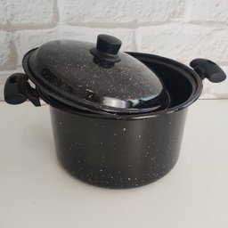 Panela Caldeirão 7 Litros Esmaltada Com Tampa Bojuda Panela Grande N24 Preto - 7