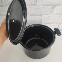 Panela Caldeirão 7 Litros Esmaltada Com Tampa Bojuda Panela Grande N24 Preto - 6