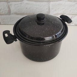 Panela Caldeirão 7 Litros Esmaltada Com Tampa Bojuda Panela Grande N24 Preto - 4