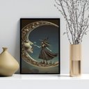 Ver imagem 1 de Quadro Decorativo a Bruxa e a Lua 24x18cm:moldura Branca