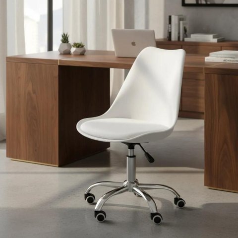 Cadeira Saarinen Office Executiva Couro Sintético Base com Rodízios Giratória Branco Decoreshop