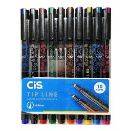 Caneta Esferográfica Tip Line 0.4mm Estojo C/ 10 Cores Cis - 3