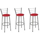 Ver imagem 1 de Kit 3 Banquetas Altas Cromada com Encosto Assento Vermelho