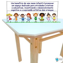 Mesa Mesinha com 3 Bancos Banquinhos Infantil de Madeira Maciça Resistente Didática para Criança - 2