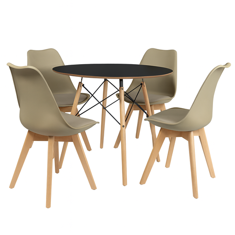 Kit Mesa Jantar Eames 90cm Preta + 4 Cadeiras Saarinen Wood Fendi - La Mobilia
