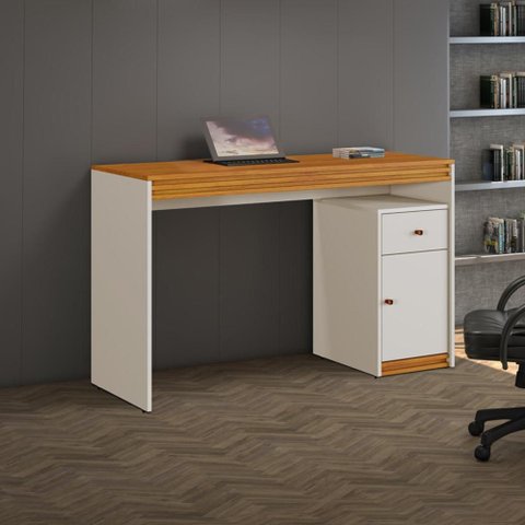 Mesa de Estudo Sevilha com Gaveta 120 cm Off White/Naturalle - Mavaular