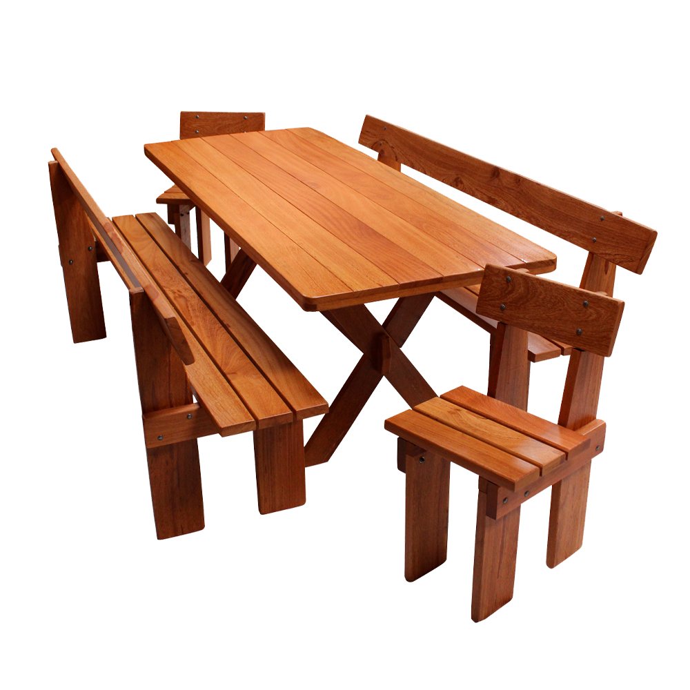 Conjunto Mesa Rústica 2m 2 Bancos e 2 Cadeiras Madeira Maciça Angelim ...