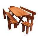 Ver imagem 2 de Conjunto Mesa Rústica 2m 2 Bancos e 2 Cadeiras Madeira Maciça Angelim:Natural