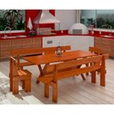 Ver imagem 6 de Conjunto Mesa Rústica 2m 2 Bancos e 2 Cadeiras Madeira Maciça Angelim:Natural