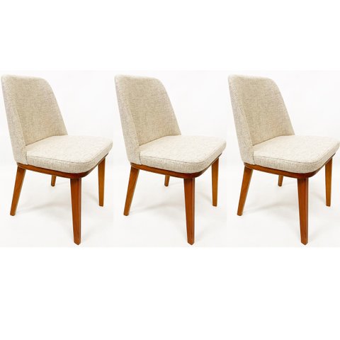 Cadeira Jantar modelo Gold Tecido Linho madeira nobre maciça Kit 3 Peças