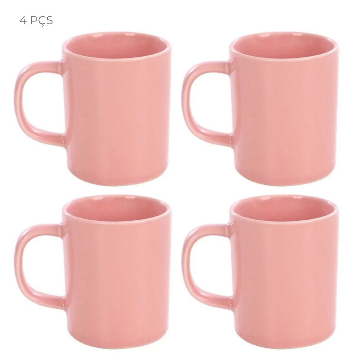 Kit 4 canecas reta alta 200ml 7,8cm de Porcelana lisa Rosa - 1