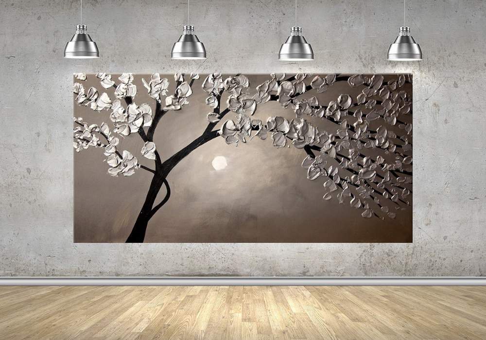 Quadro Pintura Tela Arvores e Flores Modernas Em Altos Relevos 2024: 60cm (A) x 110cm (L) - 4