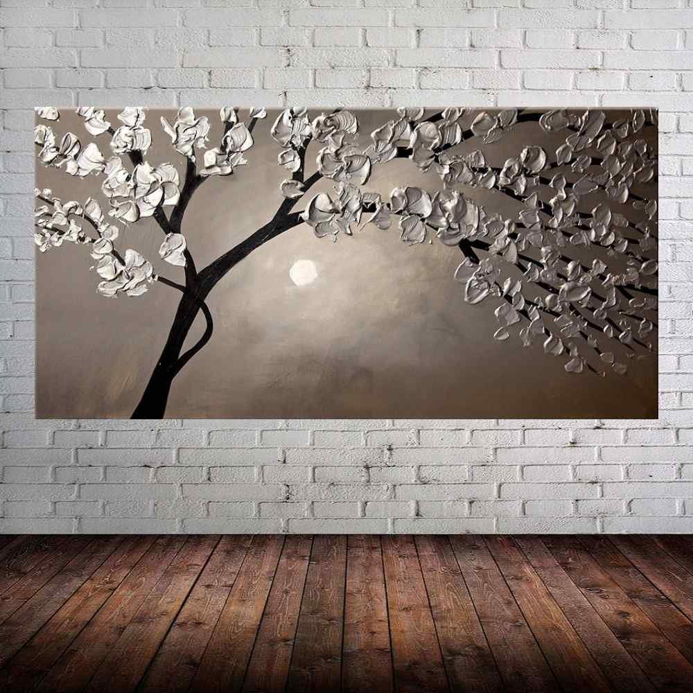 Quadro Pintura Tela Arvores e Flores Modernas Em Altos Relevos 2024: 60cm (A) x 110cm (L) - 1