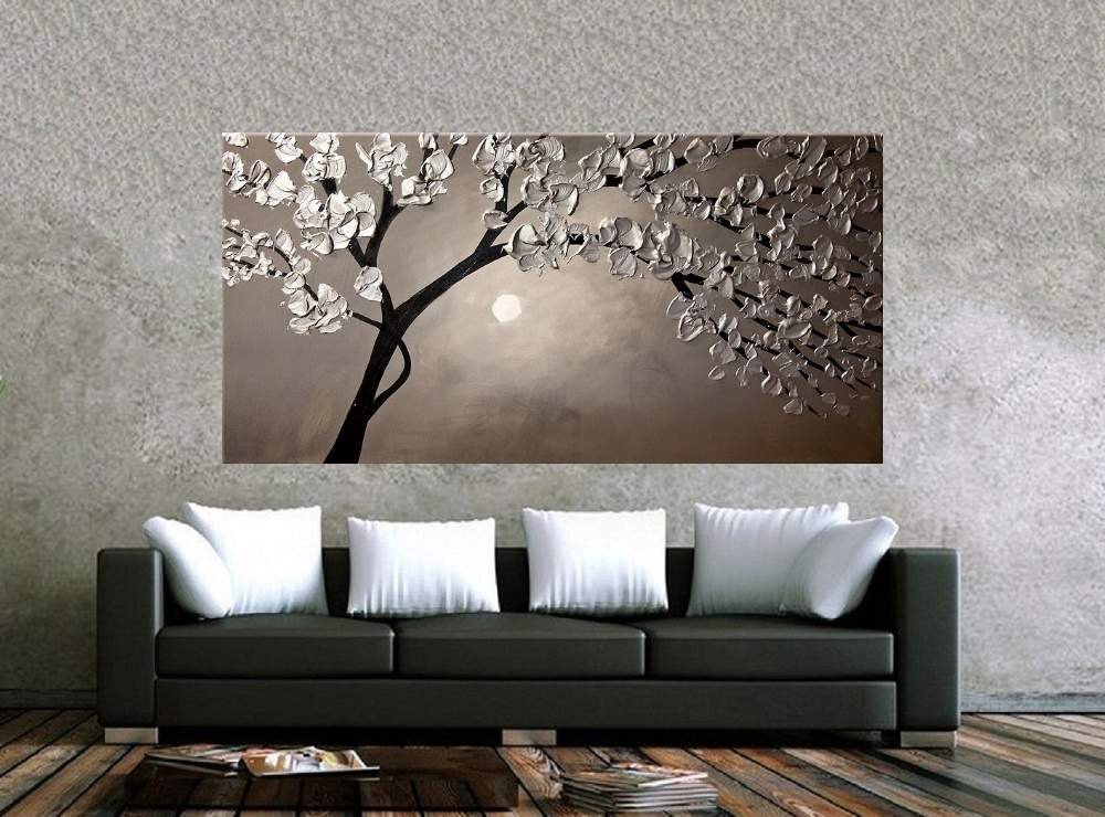 Quadro Pintura Tela Arvores e Flores Modernas Em Altos Relevos 2024: 60cm (A) x 110cm (L) - 2