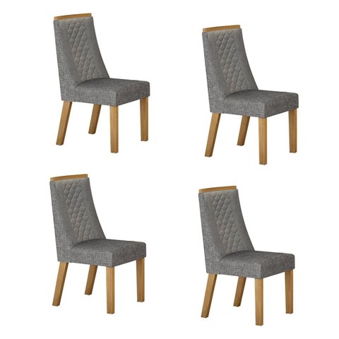 Kit de 4 Cadeiras para Sala de Jantar Dora Cinza/Cinamomo/Linho Prata