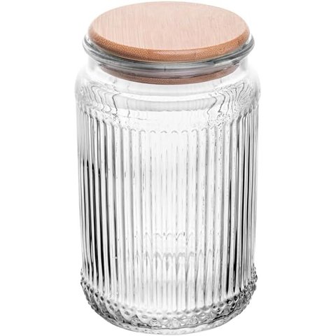Porta Mantimento de Vidro com Tampa de Bambu Lines 750ml
