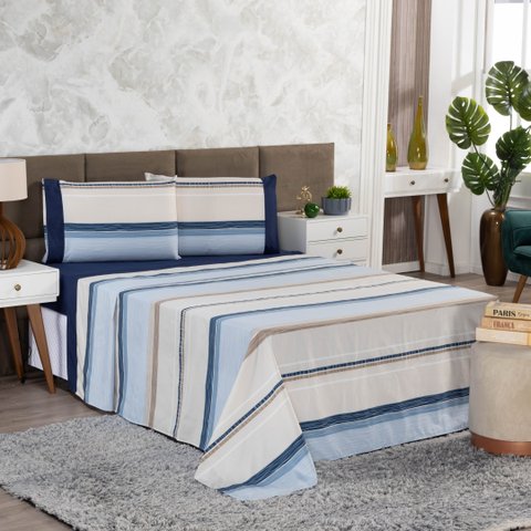 Jogo Lençol Casal Micropercal 457208/azul 04 Peças