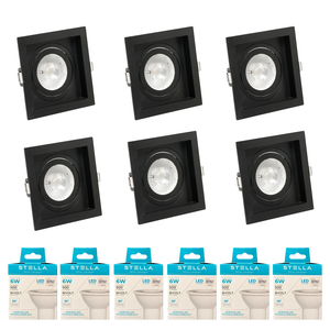 Kit 6x Spot Embutir Recuado Gu10 C/ Lâmpada Eco 6w Stella Cor:preto - Branco Neutro