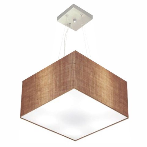 Lustre Pendente Quadrado Vivare Md-4195 Cúpula em Tecido 25/40x40cm - Bivolt - Palha - Bivolt